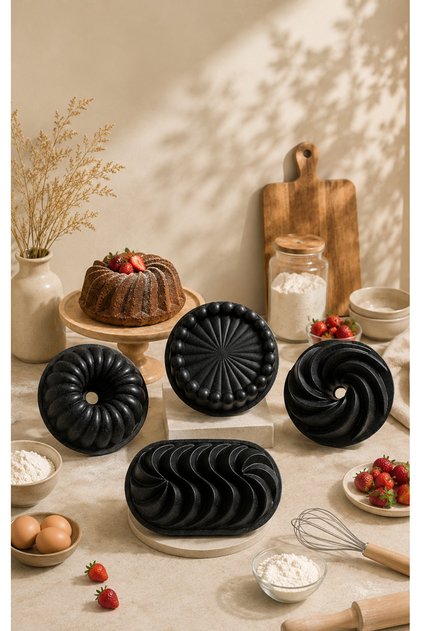 Veloria 4-Piece Tart & Slice Cast Non-Stick Cake Mold Set