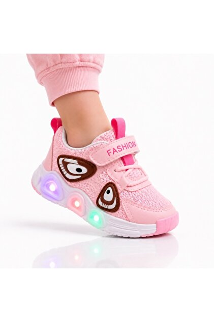 Pantofi sport cu lumini LED, Model Super Panda, Textil, Fete, Roz