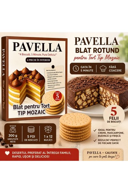 PAVELLA BLAT PENTRU TORT MOZAIC BISCUITI ROTUND 4 FOI (4X12=48 buc