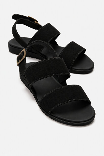 Buckle-Strap Double-Strapped Women's Sandals Black