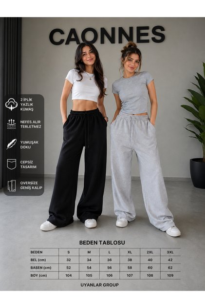 2-Piece Women's Sweatpants (Black-Grey) Oversize Baggy Loose Legs