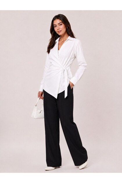 Women's Double-Breasted Tie-Down Poplin Shirt