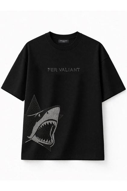 Unisex Star Shark Rhinestone Stone Printed Oversize Premium 100% Cotton T-Shirt