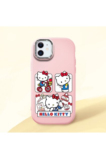 iPhone 11 Compatible Case Camera Protector Pink Silicone Couple Phone Case with Kitty Pattern