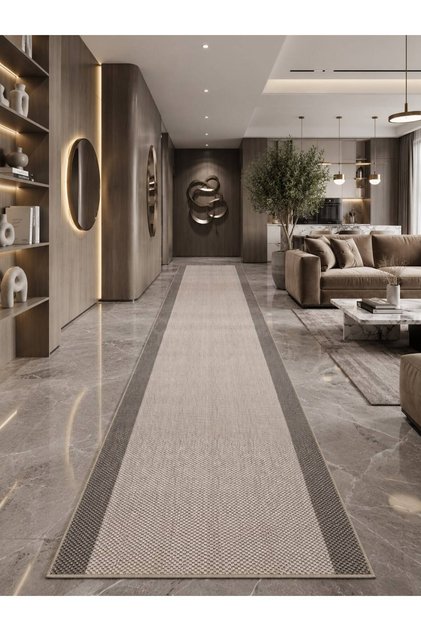 Halı Safir 0129 Kahve Kaymaz Taban Salon Hol, Koridor Mutfak Yıkanabilir Jel Kesme Yolluk Halı