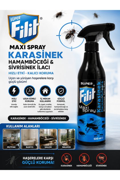 Filit Süper Maxi Sprey 450 Ml Hamam Böceği Karınca Pire Karasinek İlacı Kokusuz Böcek Spreyi