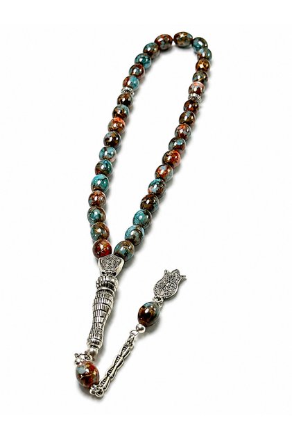 Glass Arpa Cut Prayer Beads – Zaza Prayer Beads with Silver Color Metal Tassels – Stylish Design Gift Prayer Beads
