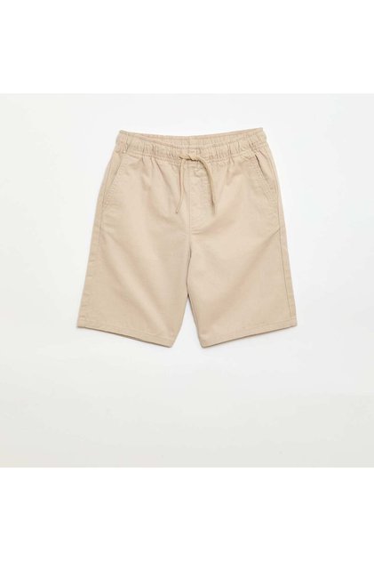 Plain Chino Bermuda Shorts with Drawstrings BEIGE
