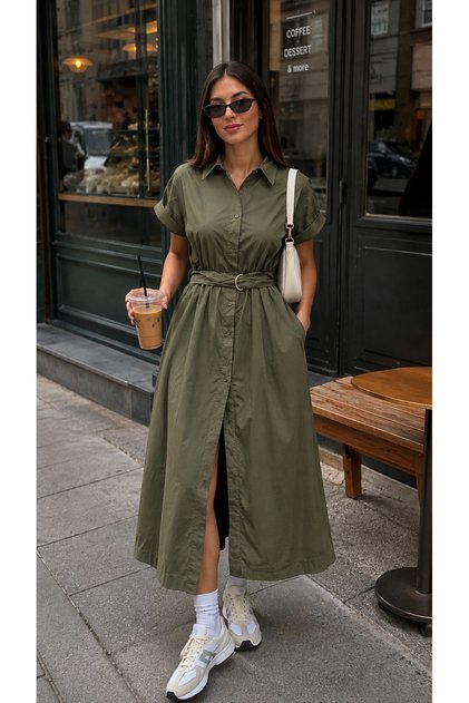 ROCHIE CAMOȘĂ DE DAMĂ DIN POPLIN CU CUREA