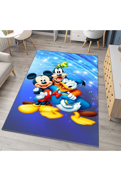 Mickey Mouse Donald Duck ve Goofy Çocuk Odası Halısı | Disney Karakter Temalı Oyun Halısı, Erkek Çocuk Halısı | Kaymaz Taban Oyun Halısı, Yıkanabilir Dijital Baskı Halı
