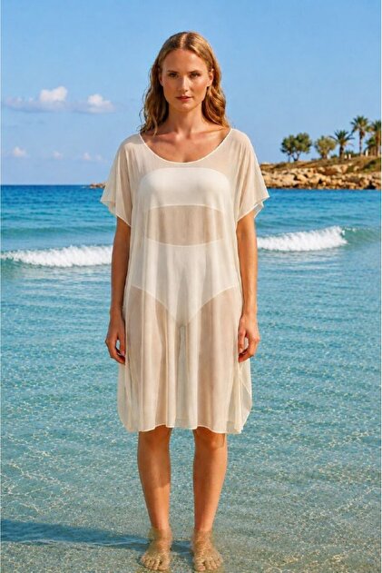 Maison La Femme Women's Black Tulle Pareo Transparent Beach Dress
