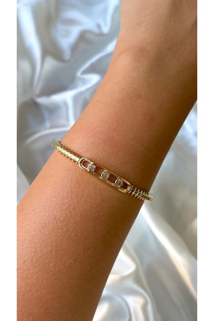 Women's Gold Color Three Stone Handcuff Bracelet