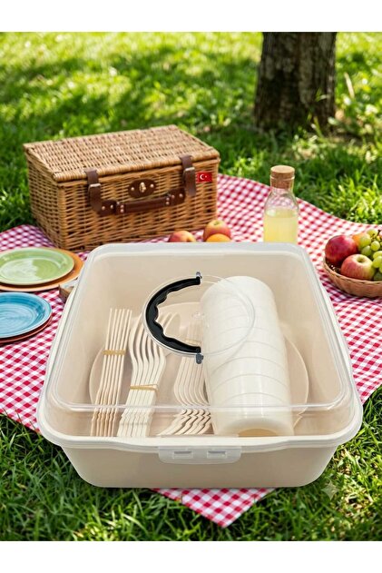 Emofom Lovely Piknik Seti Tabak Çatal Kaşık Seti Piknik Kabı