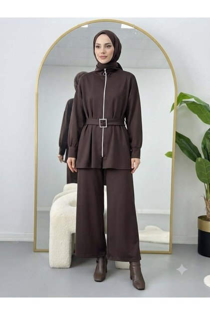 Loyşa Belt Detailed Trouser Suit Brown