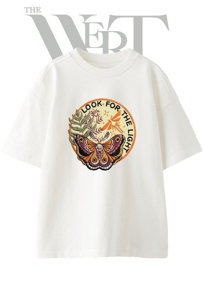 Moth Firefly Design Printed Unisex White Oversize T-Shirt