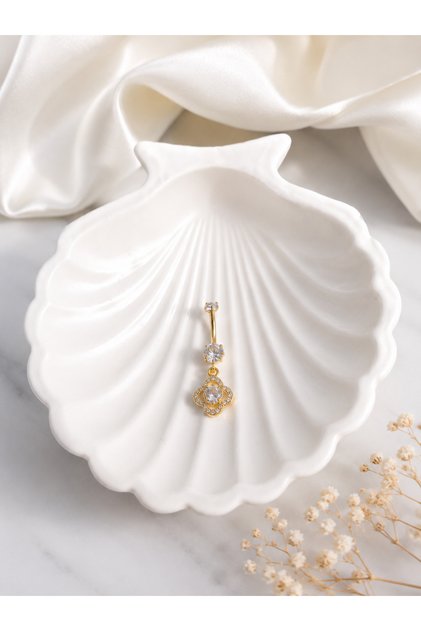 Zirkon Taşlı Çelik Göbek Piercing