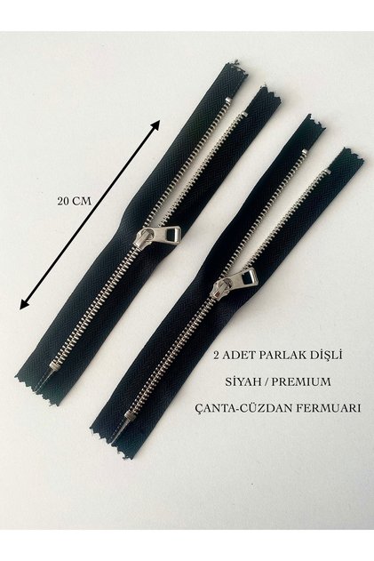 2 Pieces of 20 cm Metal Shiny Hardware, Black Color with Handle, Zipper Compatible with Bags and Wallets