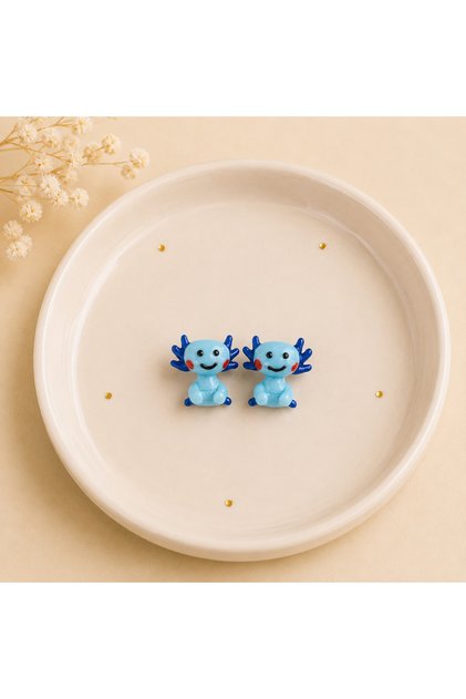 Handmade Murano Glass Blue Axolotl Beads (2 Pieces)