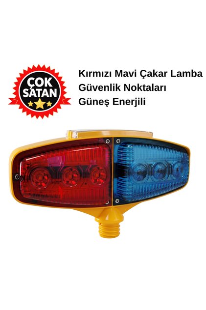 Kırmızı-Mavi Ledli Çakar Flaşörlü Solar Lamba - 17x30 cm