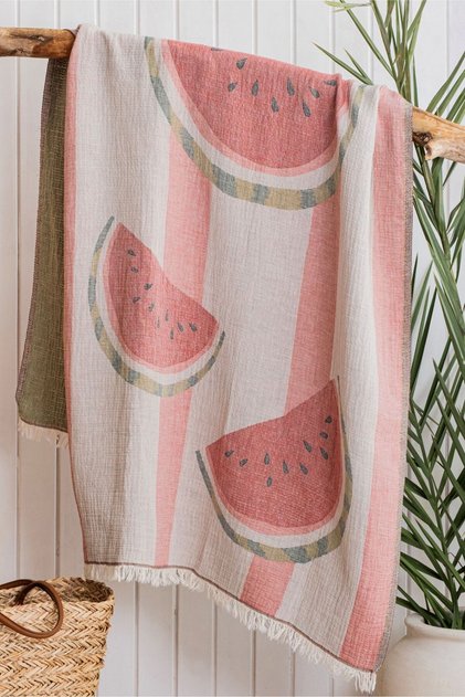 Watermelon Pattern Jacquard Woven 4 Layer Muslin Peshtamal