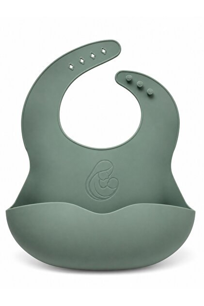 Silikon Mama Önlüğü LFGB Sertifikalı Su Geçirmez Ayarlanabilir Geniş Cepli | Sage Green