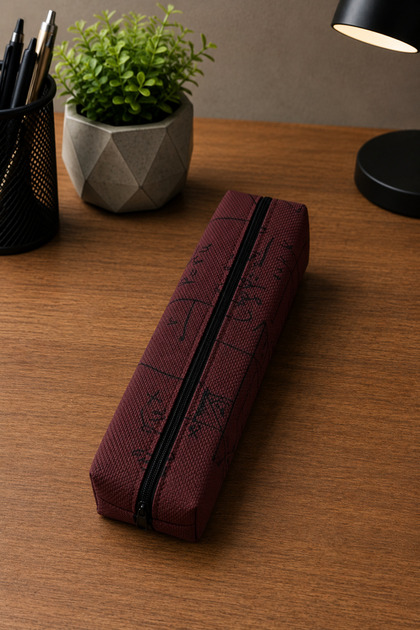Mathematical Formula Printed Pencil Case Multi-Purpose Pen Holder Claret Red