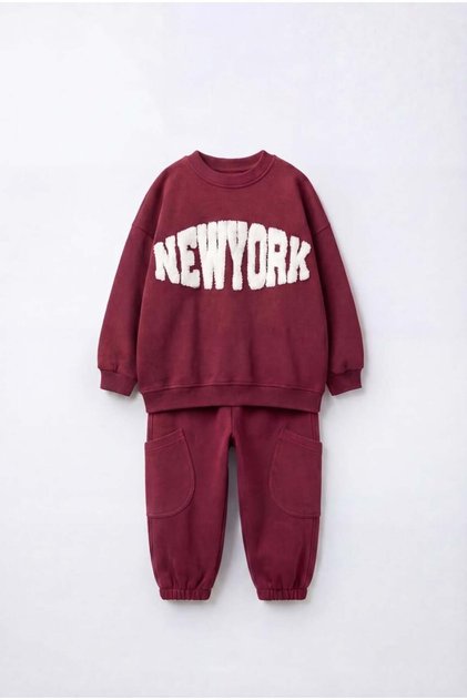 Children's New York Text Detailed School Sweatshirt and Sweatpants Set