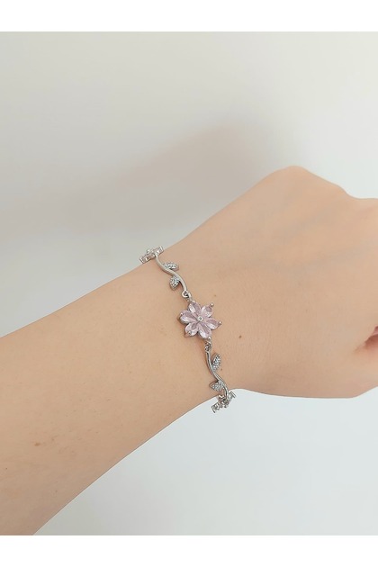 Zircon Stone Waterway Leaf Flower Ivy Steel Bracelet