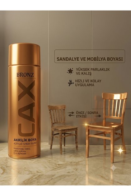 CAX Akrilik Sprey Boya 400 ml - Sandalye Mobilya Ahşap Metal Yüksek Parlaklık Kolay Uygulama