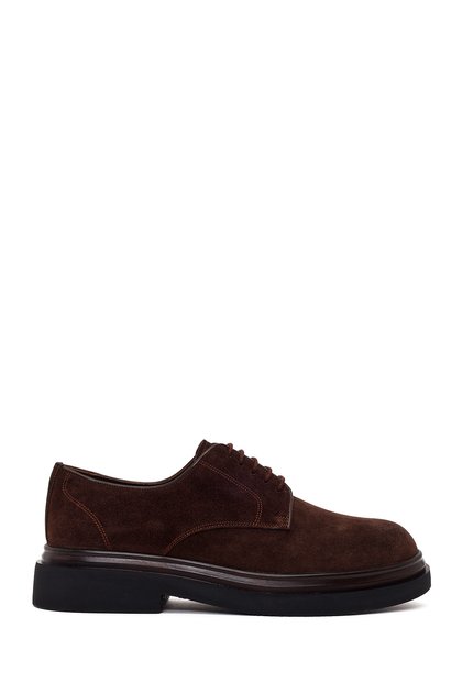 Men's Brown Lace-Up Thick Soled Suede Leather Casual Shoes Wm770008Ds