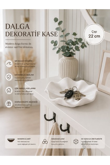 WaveNest Dalga Dekoratif Kase – Anahtarlık ve Takı Düzenleyici (22 cm)