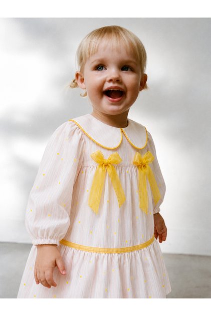 Baby Girl Dress with Bow Tie and Daisy Detail for Holidays, Special Occasions, Daily Wear