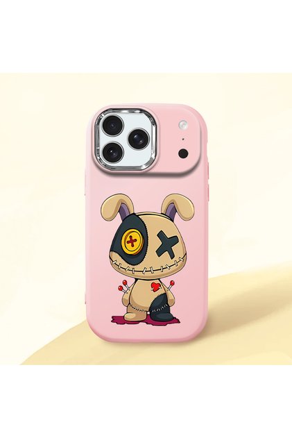 iPhone 17 Pro Max Compatible Case Camera Protector Pink Silicone Couple Phone Case with Character Pattern
