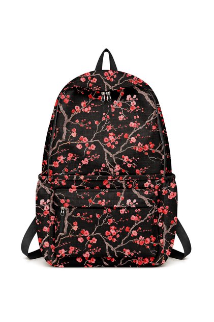 4-Compartment Large Size Red Patterned High School, University School Backpack, Daily Use Women's Backpack
