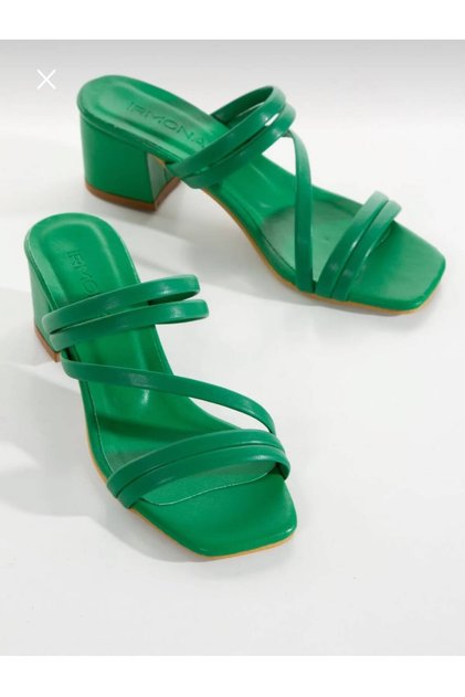 Rubby Dark Green Strappy Short Heel Slippers
