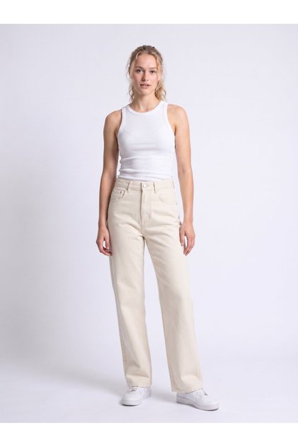 Vıenne Zip Straight Fit Zippered Beige Jean Trousers