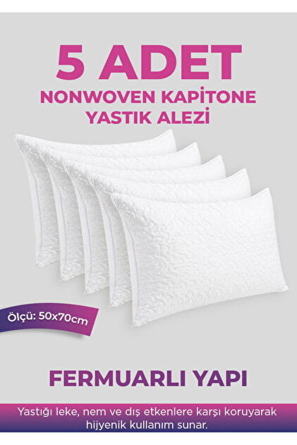 5 ADET KAPİTONE YASTIK ALEZİ - FERMUARLI - 50x70cm - NonWoven