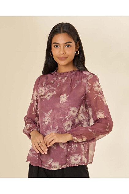 Women Purple Printed Long Sleeve Blouse