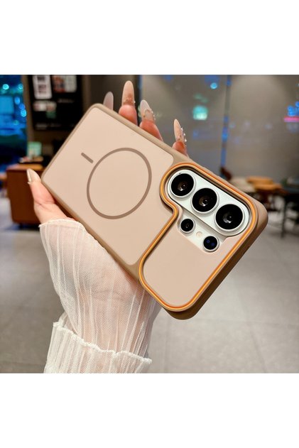 Galaxy S25 Ultra Brown Luxury Contrast Color Frosted Magnetic Phone Case for Samsung Galaxy S26 Plus