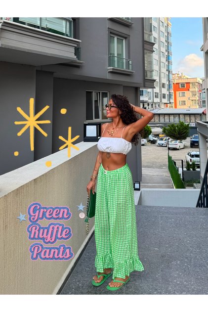 yeşil fırfır pantolon
