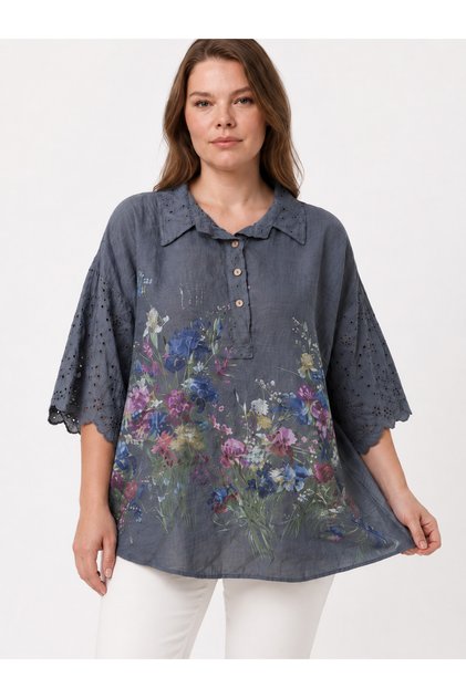 Women's Scalloped Bat Sleeve Loose Fit Italian Style Shirt Collar Tunic