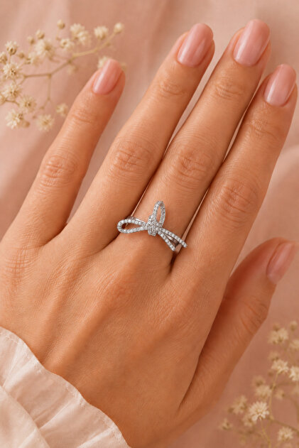 Adjustable Bow Ring with Zircon Stone