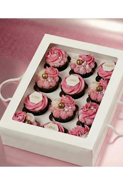 12 Lİ CUPCAKE KUTUSU ASETAT PENCERELİ İPLİ 35x26x11