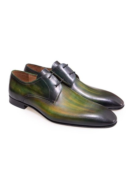 Green Color Lace-Up Genuine Leather Men's Shoes