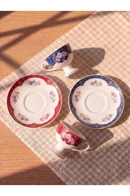 Mixed Floral Printed Porcelain Coffee Cup Set for 2 People (W6)