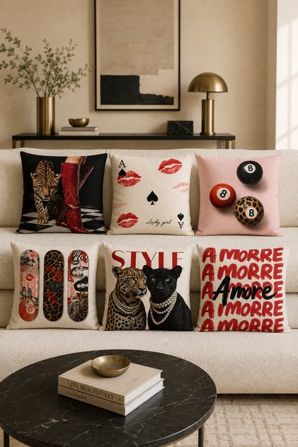 Modern Leopard and Fashion-Themed Digital Printed Decorative Throw Pillow Covers – Set of 6 (Double-Sided)