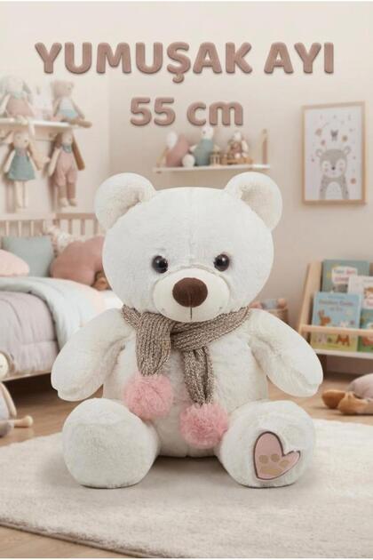 Buffy the Bear with Scarf White 55cm Cute and Comfortable: Plush Sleeping Pillow and Hugging Companion Decorative Toy