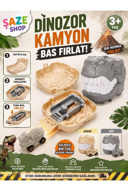 Şaze Shop Dinosaur Truck Bas Launch Toy Car Dinosaur Head Boxed Launcher 3+ Years Old