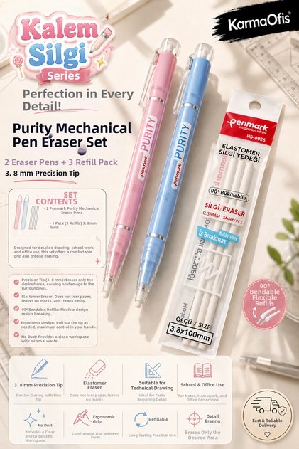 Pastel Blue and Pink Purity Mechanical Pencil Eraser Set 3.8 mm – 2 Eraser Pens + 3 Eraser Refills