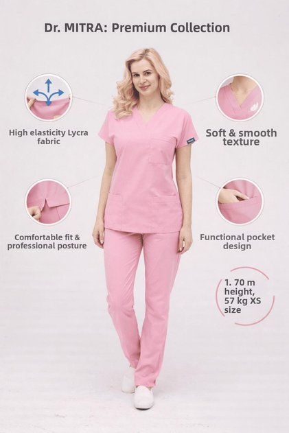 Pink Stretch Fabric Nurse Doctor Uniform Unisex Surgical Set Scrubs Uniform